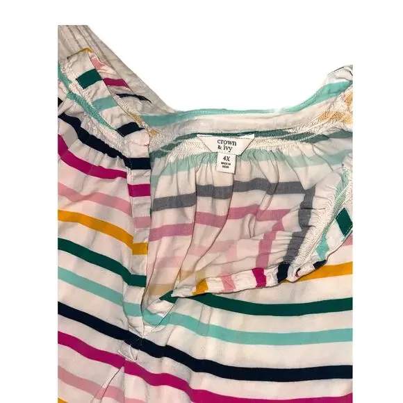 Crown & Ivy 4X Striped Peasant Blouse MulticolorRuffle Neck 3/4 Sleeve Plus boho - Picture 4 of 4